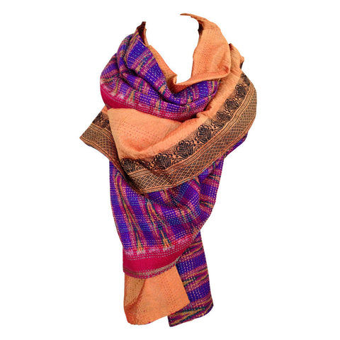 Peach and Purple Kantha Scarf - India