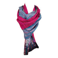Raspberry and Sky Blue Kantha Scarf - India